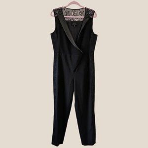 Aryn K Black Lace Panel Tuxedo Jumpsuit